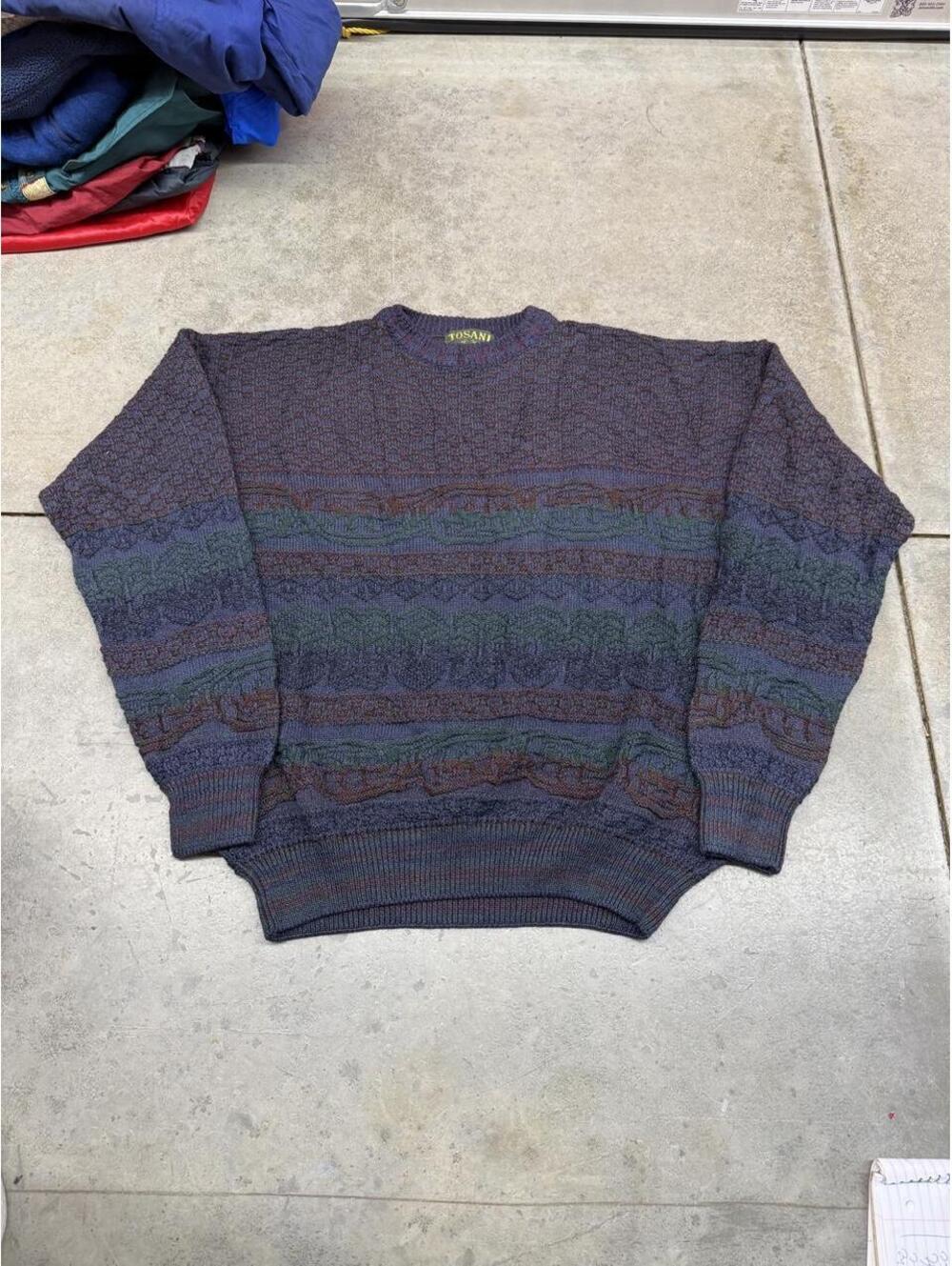 vintage tosani burgandy green and navy striped knit sweater size xxl